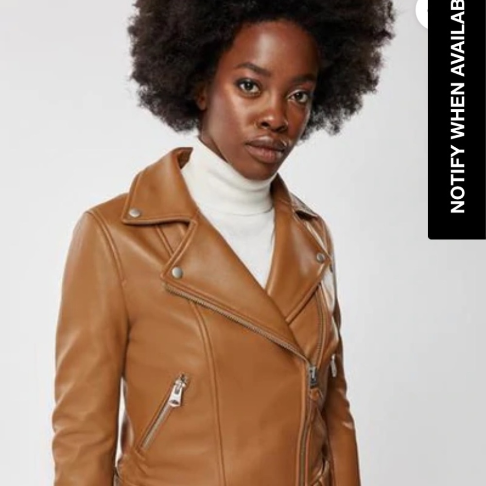 Mackage Kylie Tan Leather Moto Jacket with Removable Belt - NWT - Colour: Camel